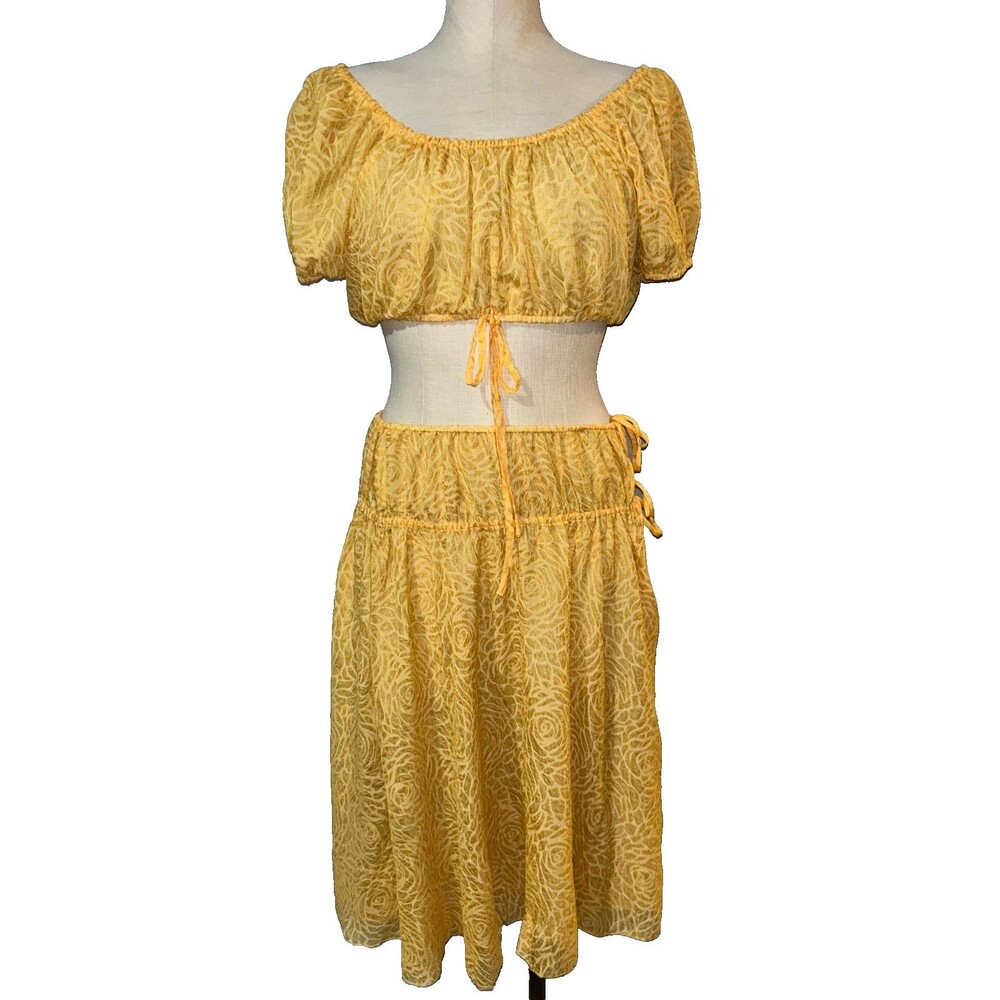 Reformation Valeria Women's Puff Sleeve Crop Top & Midi Skirt Set Size 8 NWT - Picture 2 of 11